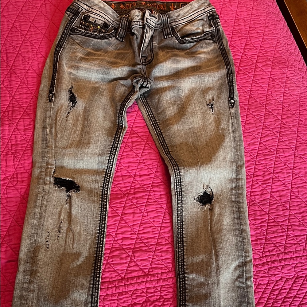Rock Revival Distressed Black and Gray Skinny Jeans